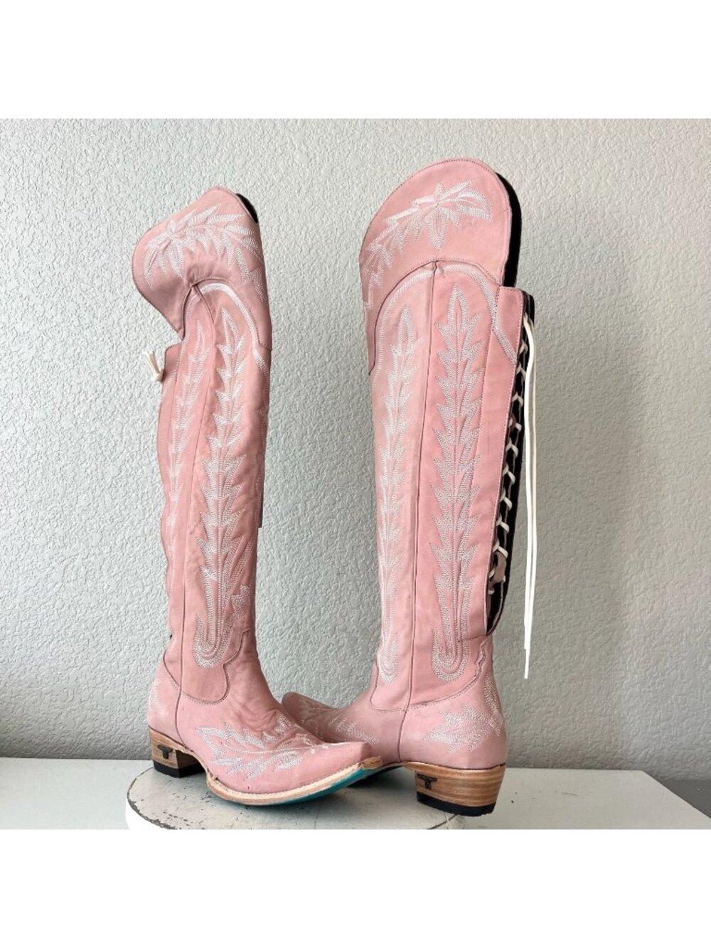 Lane LEXINGTON Over the Knee Pink Cowboy Boots Western Cowgirl Snip Toe Tall 8.5
